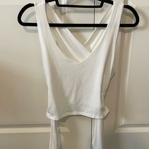 Cream Sleeveless Crop Tie Front Tank Top
